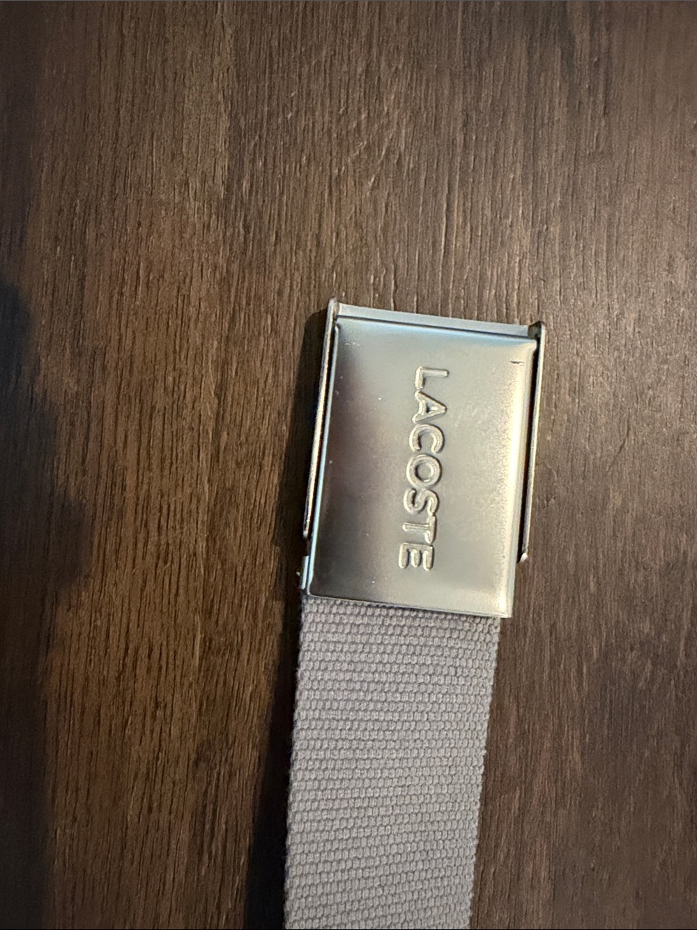Lacoste Light Gray Web Belt with Polished Silver Buckle